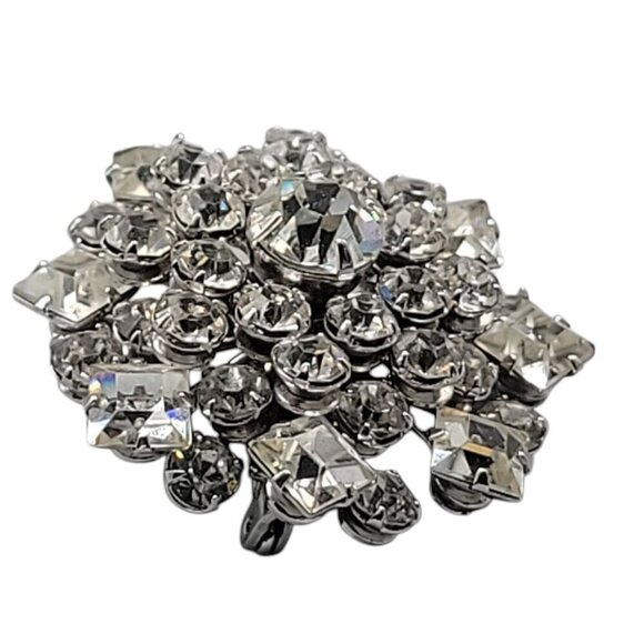 Sparkling Rhinestone Snowflake Brooch Vintage Layered 1940s Design Clear Stones - Picture 10 of 13